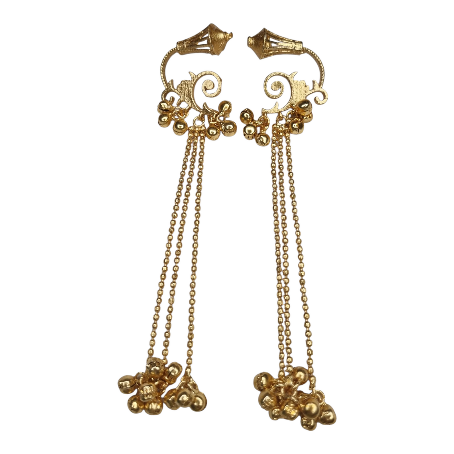 Traditional Kashmiri Earrings – Gold-Tone Long Chain & Ghungroo Ethnic Jewelry for Women