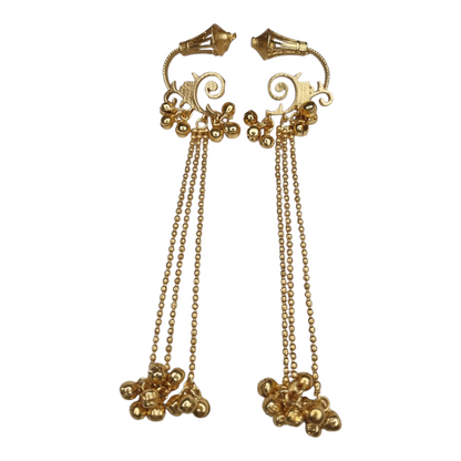 Traditional Kashmiri Earrings – Gold-Tone Long Chain & Ghungroo Ethnic Jewelry for Women