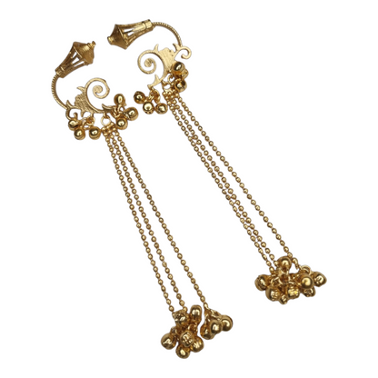 Traditional Kashmiri Earrings – Gold-Tone Long Chain & Ghungroo Ethnic Jewelry for Women