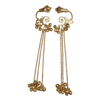 Traditional Kashmiri Earrings – Gold-Tone Long Chain & Ghungroo Ethnic Jewelry for Women