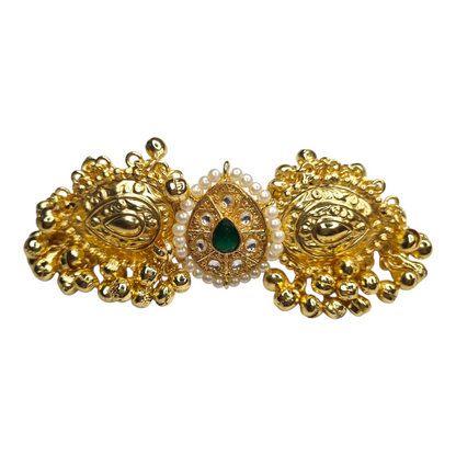 Traditional Gold-Plated Brass Adjustable Ring with Red Stone & Pearl Detailing – Ethnic Indian Jewelry