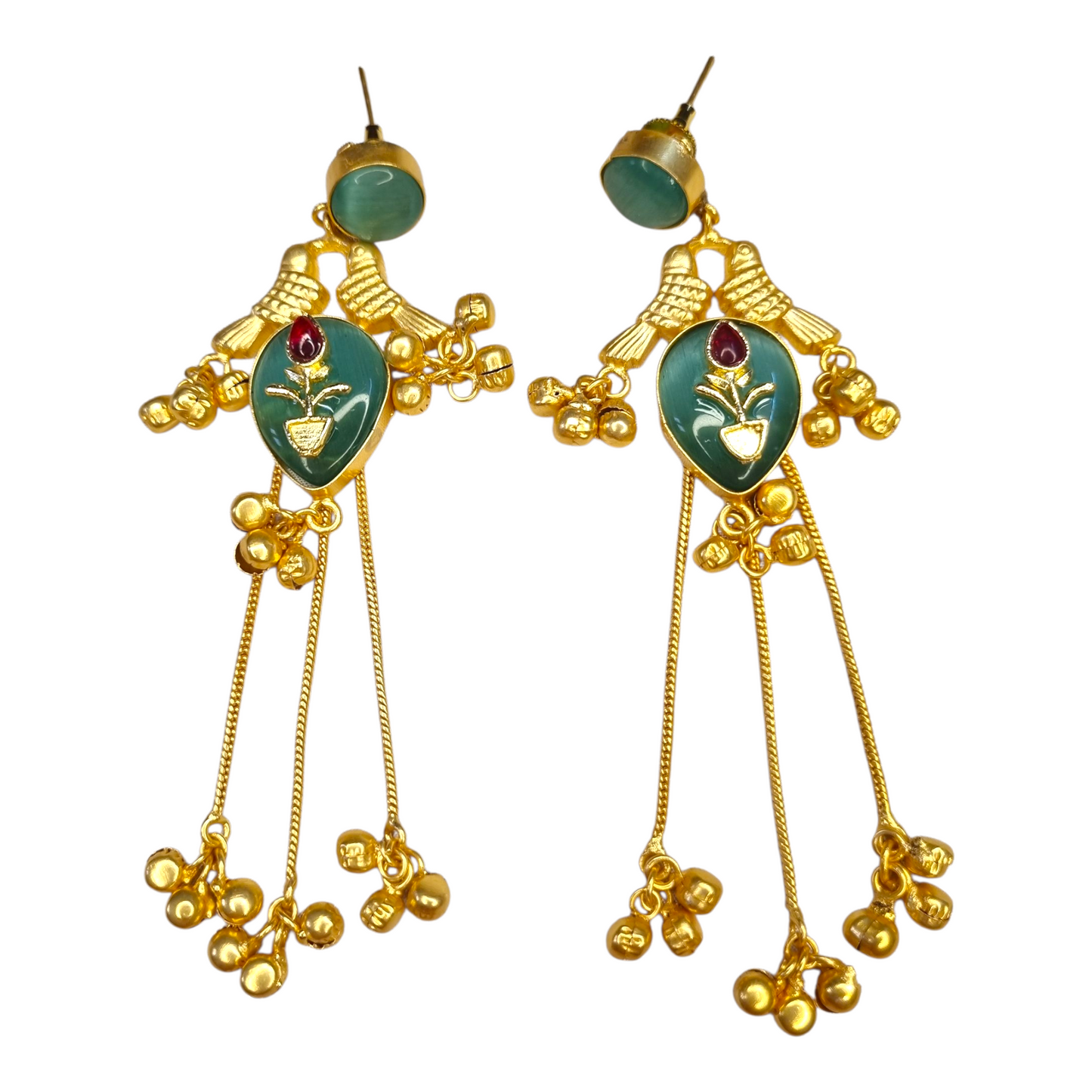 Kashmiri Earrings for Women | Brass Long Dangler Earrings with Enamel & Floral Motif | Traditional Festive Jewelry