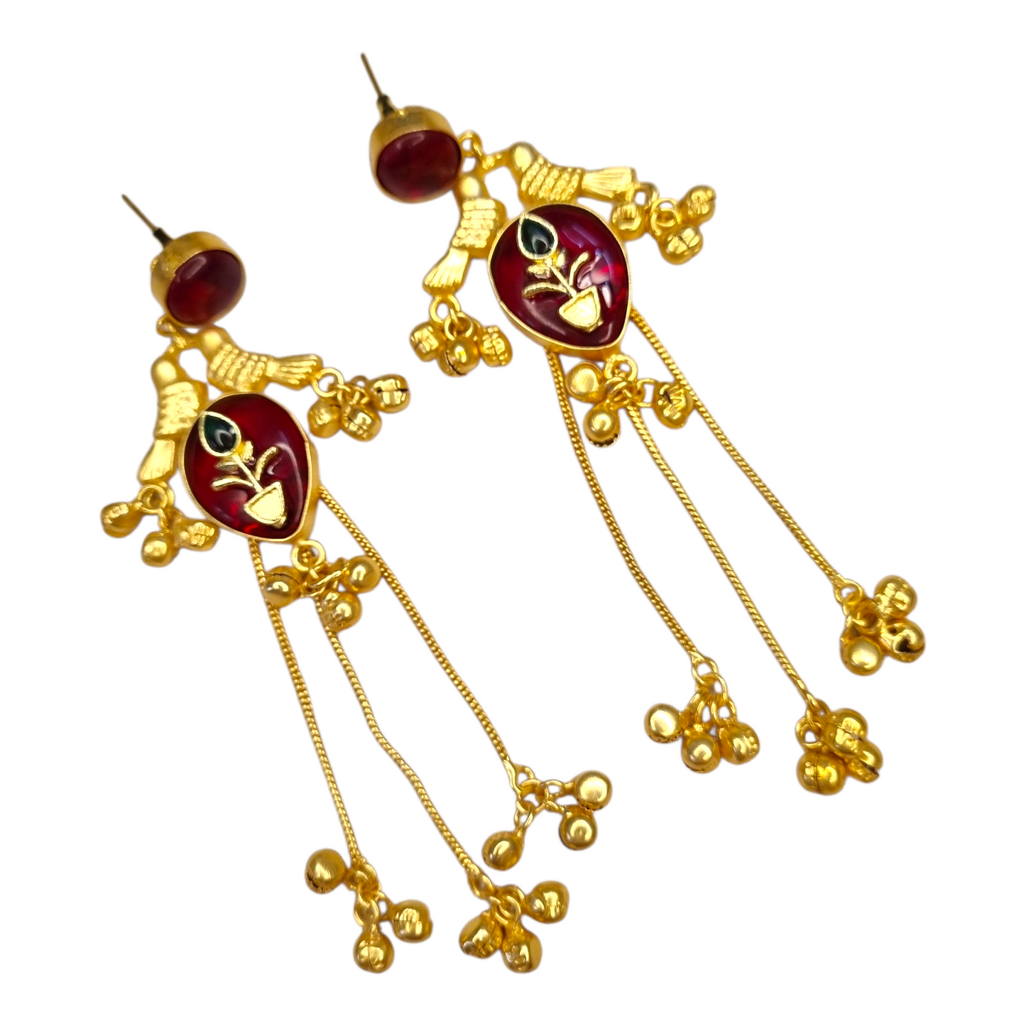 Kashmiri Earrings for Women | Brass Long Dangler Earrings with Enamel & Floral Motif | Traditional Festive Jewelry