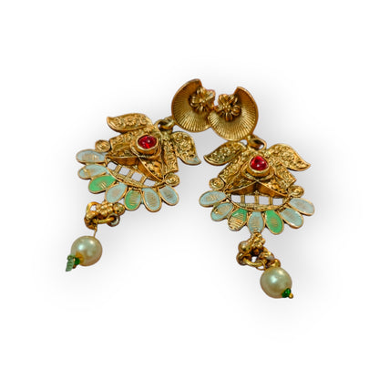 Traditional Matte Gold Temple Necklace Set with Earrings