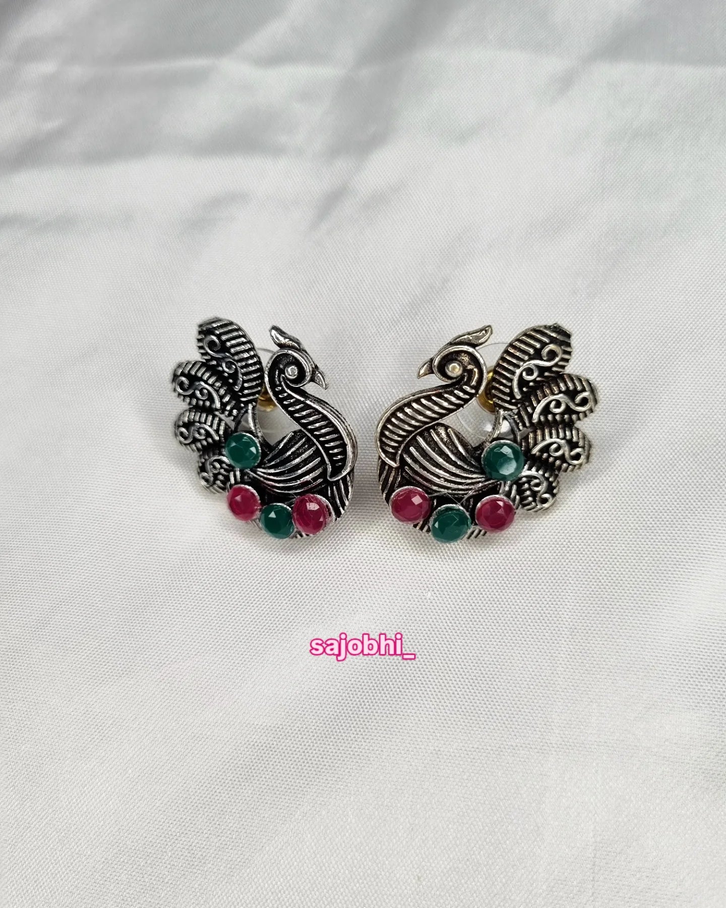 Sajobhi™ Ethnic Tribal Peacock Earrings  Antique Finish with Colorful Accents