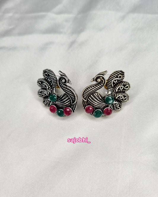 Sajobhi™ Ethnic Tribal Peacock Earrings  Antique Finish with Colorful Accents