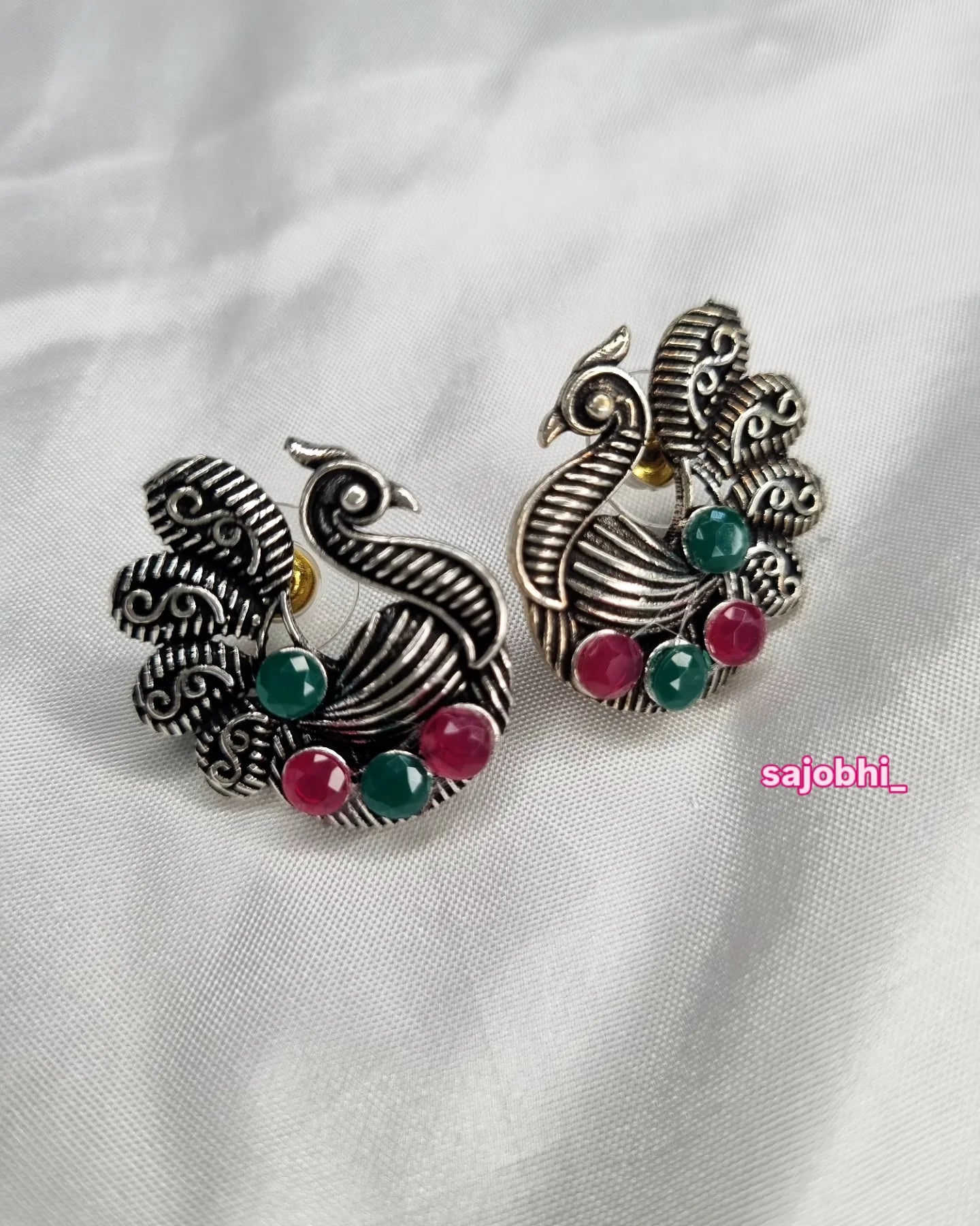 Sajobhi™ Ethnic Tribal Peacock Earrings  Antique Finish with Colorful Accents
