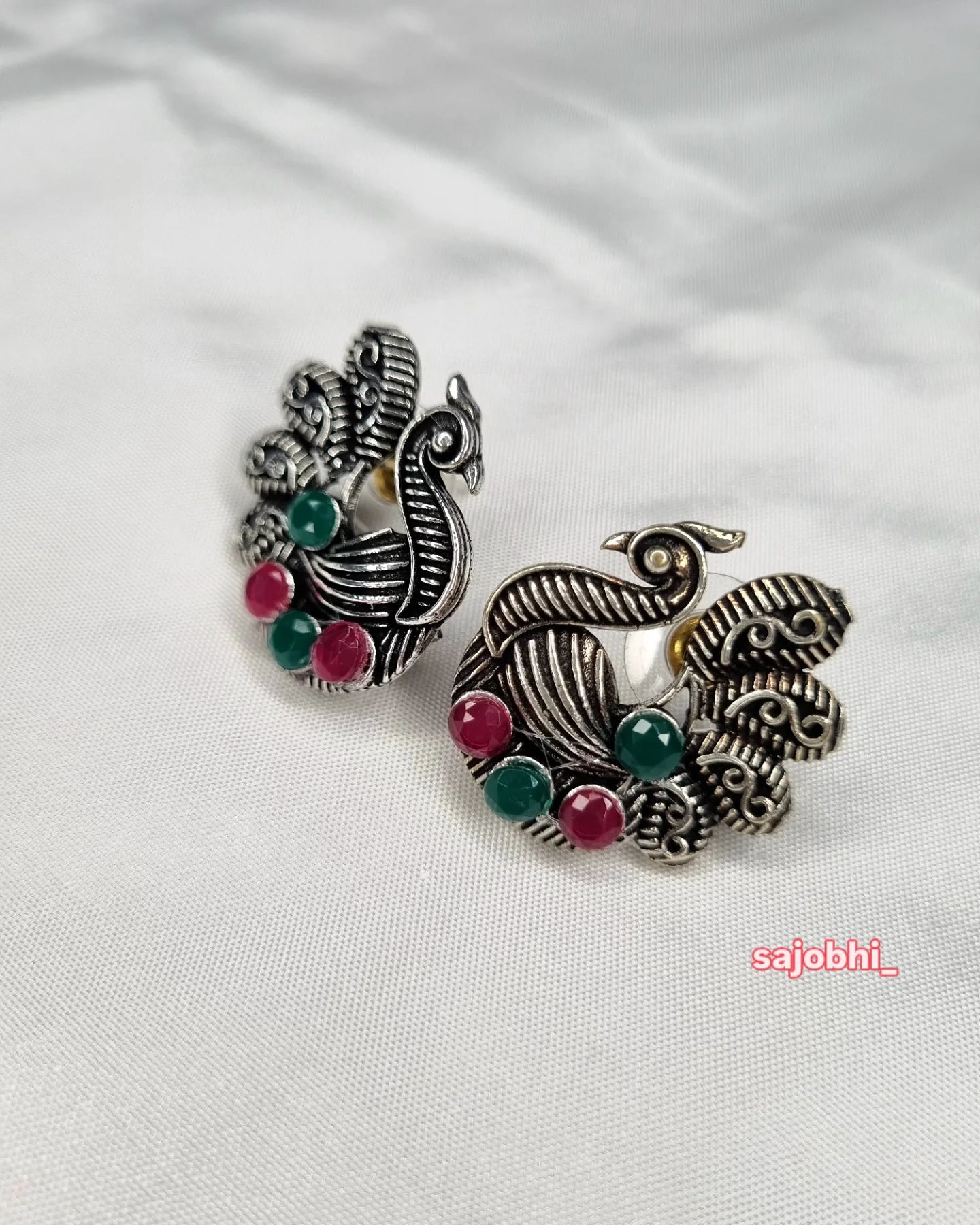 Sajobhi™ Ethnic Tribal Peacock Earrings  Antique Finish with Colorful Accents