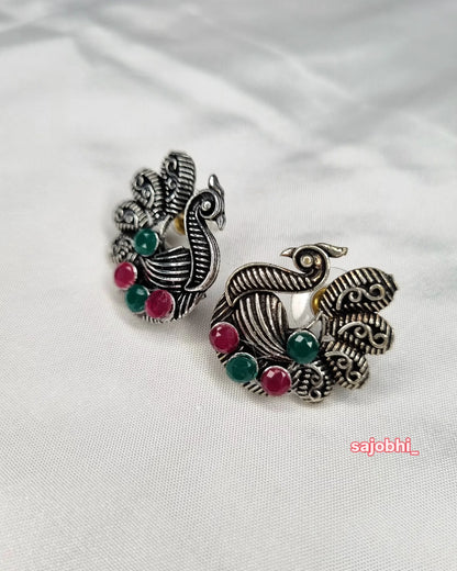 Sajobhi™ Ethnic Tribal Peacock Earrings  Antique Finish with Colorful Accents