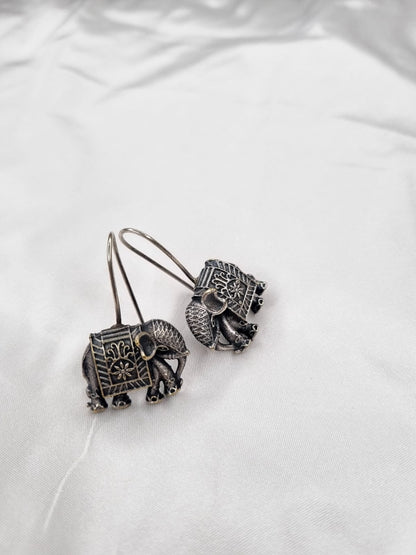 Antique Silver Elephant Hook Earrings