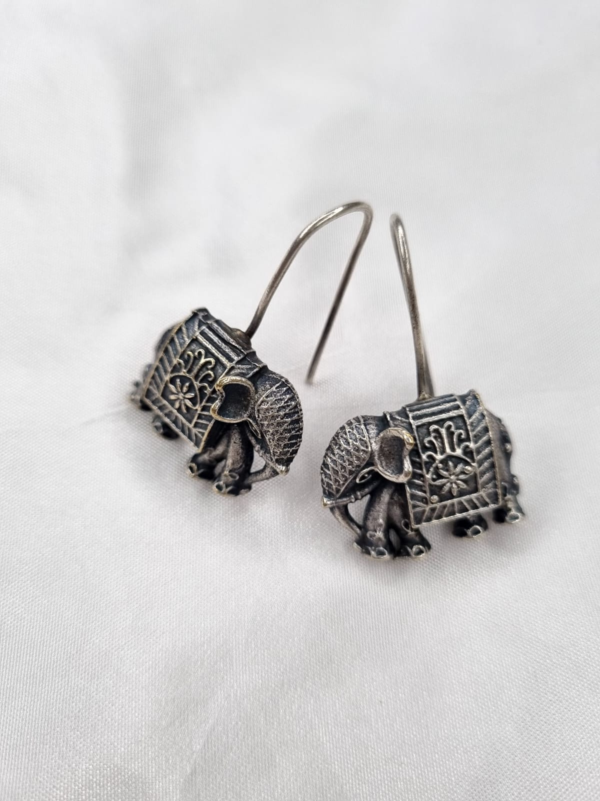 Antique Silver Elephant Hook Earrings