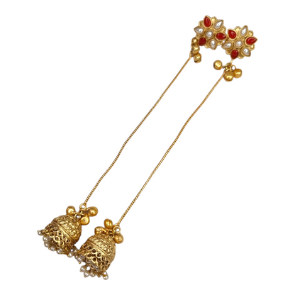 Kashmiri Jhumka Earrings for Women | Long Drop Earrings with Floral Top & Pearl Detailing | Traditional Brass Ethnic Jewelry for Weddings & Festivals