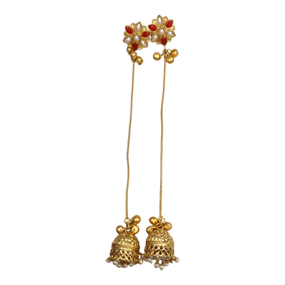 Kashmiri Jhumka Earrings for Women | Long Drop Earrings with Floral Top & Pearl Detailing | Traditional Brass Ethnic Jewelry for Weddings & Festivals