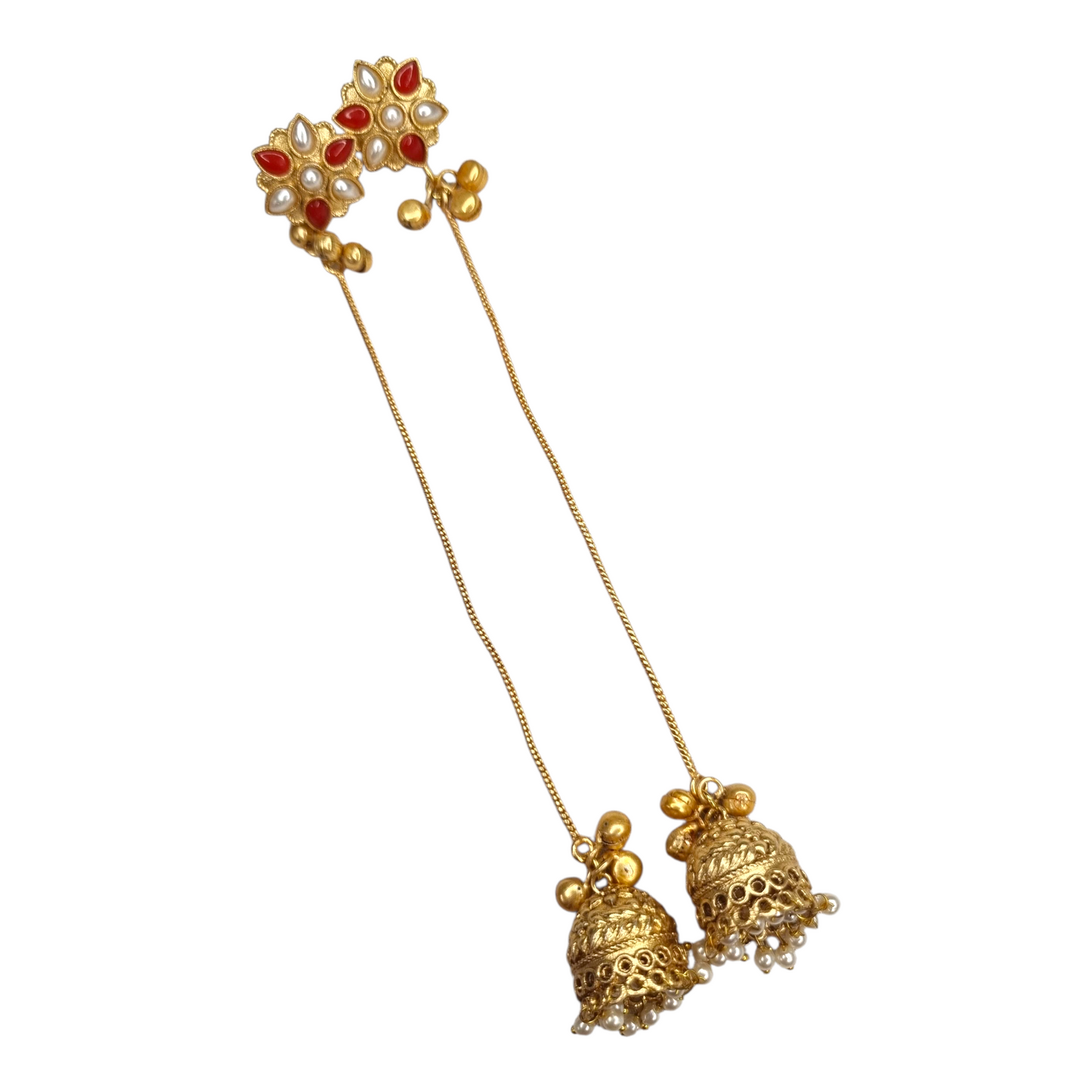 Kashmiri Jhumka Earrings for Women | Long Drop Earrings with Floral Top & Pearl Detailing | Traditional Brass Ethnic Jewelry for Weddings & Festivals