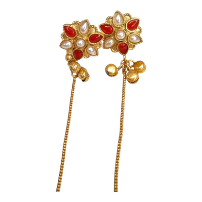 Kashmiri Jhumka Earrings for Women | Long Drop Earrings with Floral Top & Pearl Detailing | Traditional Brass Ethnic Jewelry for Weddings & Festivals