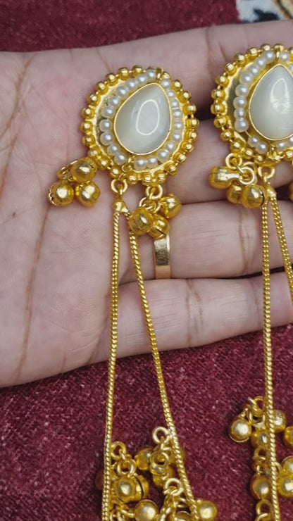 SAJOBHI KASHMIRI TRADITIONAL LONG EARRINGS - Gold Plated Jhumka & Pearl Drops